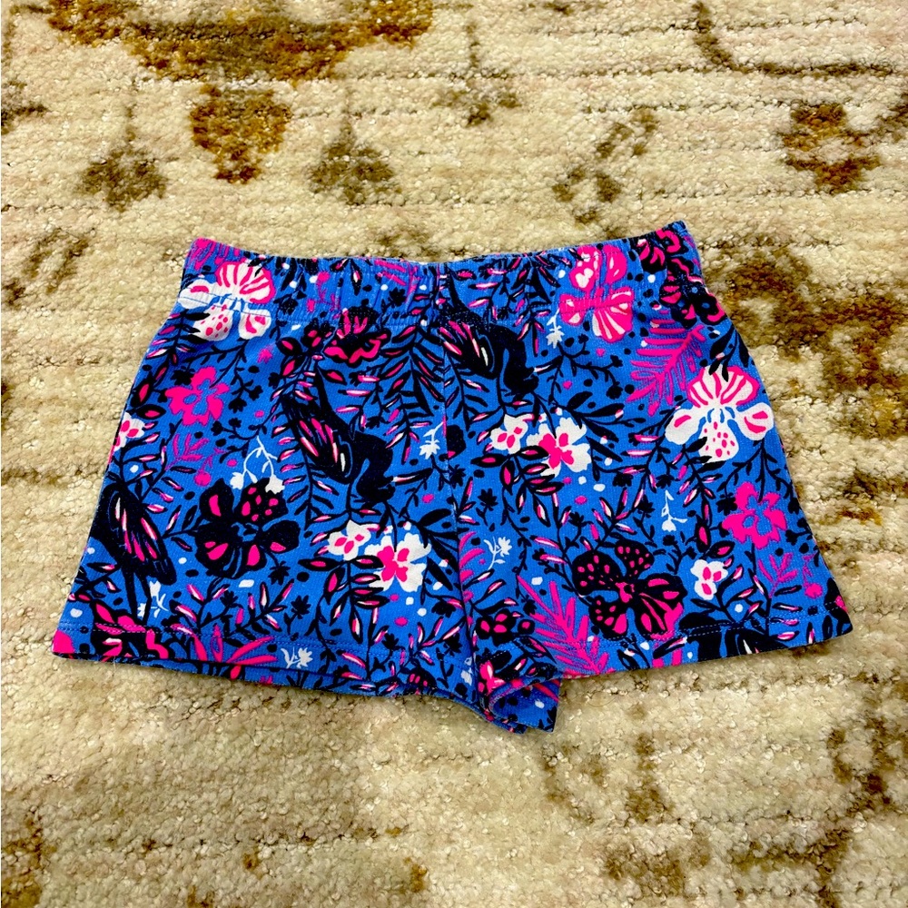 Lilly Pulitzer Blue and Pink Athletic Shorts Vibrant Floral Design